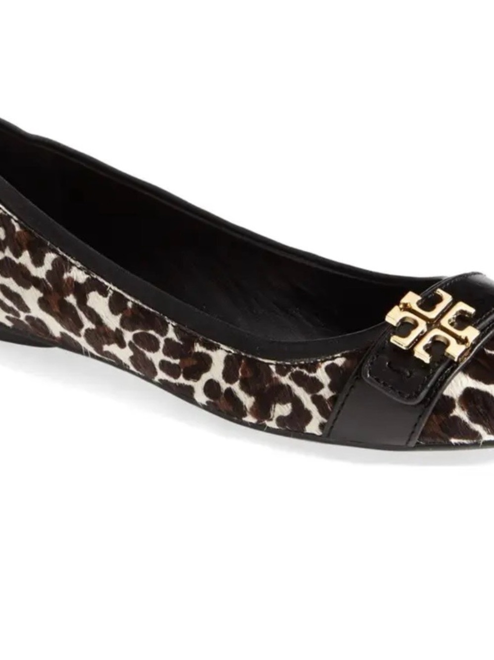 Tory Burch Eloise Leopard-Print Leather Logo Ballet Flat in Brown/Black size 10